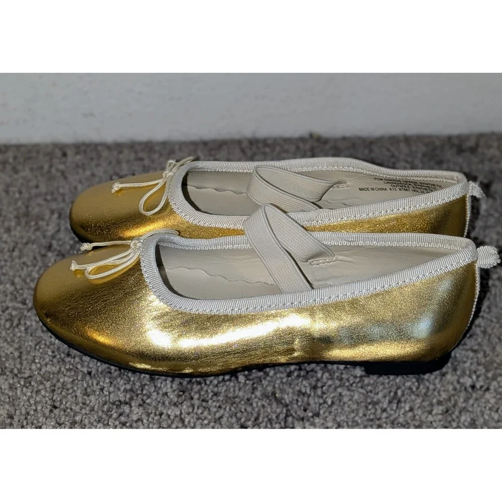 Crewcuts J.Crew Girls Metallic Gold Ballet Flats Mary Jane Shoes Size 12 $90 NWT